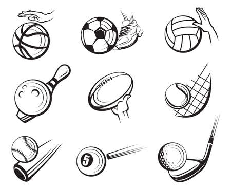 monochrome collection of various sport ballsのイラスト素材