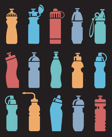 set of different water bottles for sportのイラスト素材