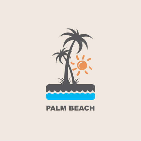 illustration of label with palm tree silhouette on islandのイラスト素材