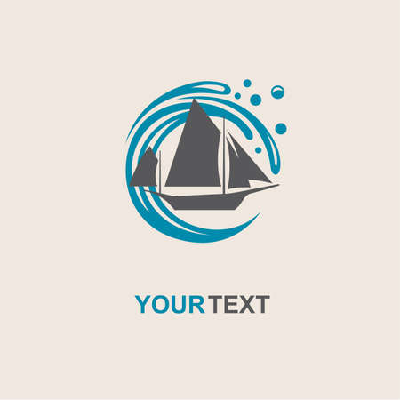 design of yacht icon on wavesのイラスト素材