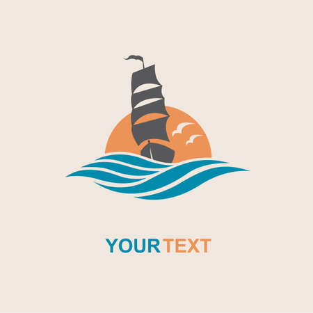 design of yacht icon on wavesのイラスト素材