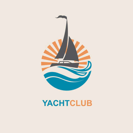 design of yacht icon on wavesのイラスト素材