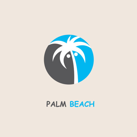 illustration of label with palm tree silhouette on islandのイラスト素材