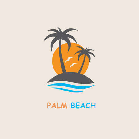 illustration of label with palm tree silhouette on islandのイラスト素材