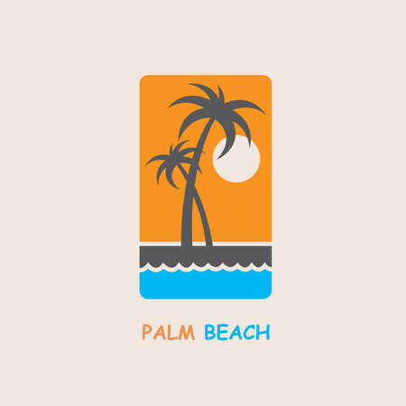 illustration of label with palm tree silhouette on islandのイラスト素材
