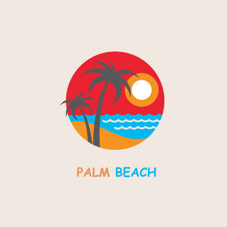 illustration of label with palm tree silhouette on islandのイラスト素材