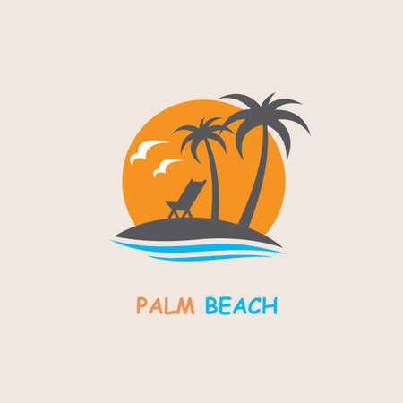 illustration of label with palm tree silhouette on islandのイラスト素材