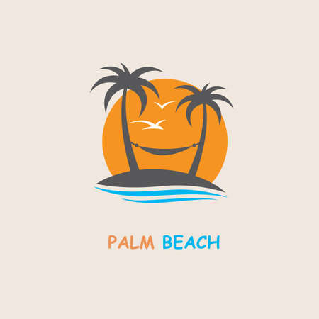 illustration of label with palm tree silhouette on islandのイラスト素材