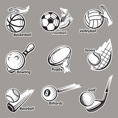 monochrome collection of various sport ballsのイラスト素材