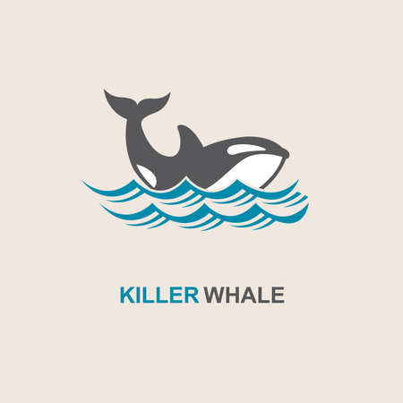 symbol of killer whale and sea waveのイラスト素材