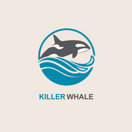 symbol of killer whale and sea waveのイラスト素材
