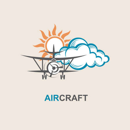 image of airplane, sun and cloudのイラスト素材