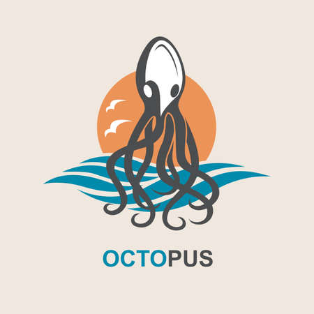 images of octopus and sea wavesのイラスト素材