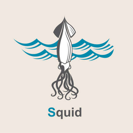 image of squid and sea wavesのイラスト素材