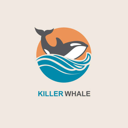 symbol of killer whale and sea waveのイラスト素材