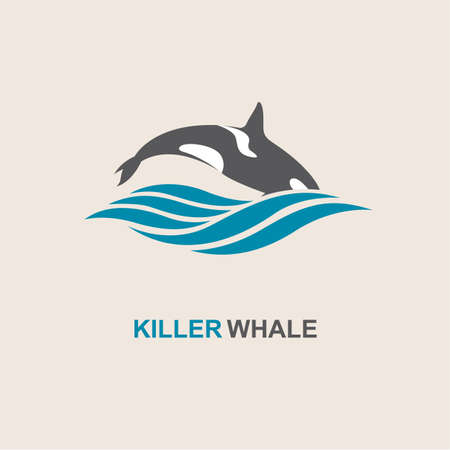 symbol of killer whale and sea waveのイラスト素材