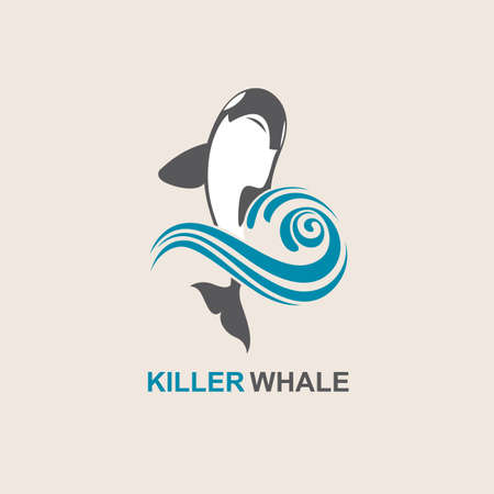 symbol of killer whale and sea waveのイラスト素材