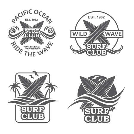 collection of of surfing emblems with sea waveのイラスト素材
