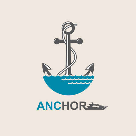 image of anchor symbol with sea wavesのイラスト素材