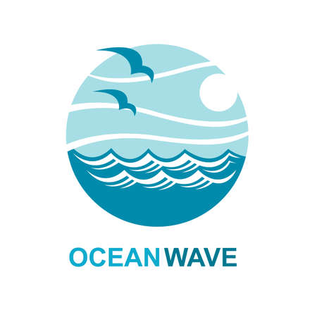 abstract design of ocean logo with waves and seagullsのイラスト素材