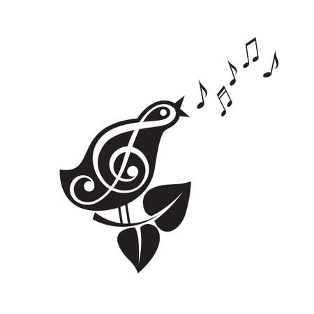 icon of singing bird with beak and notesのイラスト素材