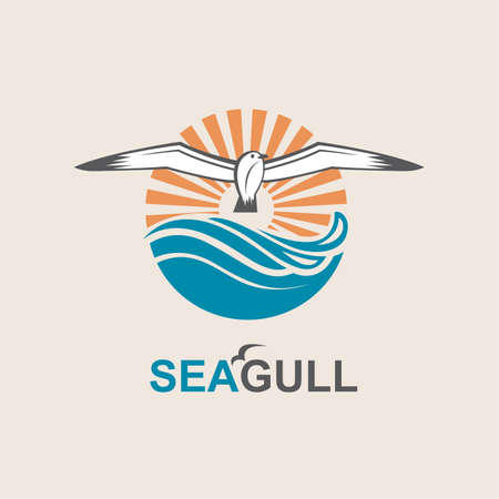 Seagull icon with sea wavesのイラスト素材