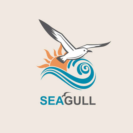 Seagull icon with sea wavesのイラスト素材