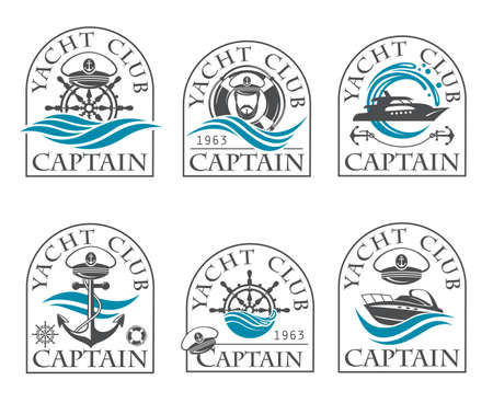 Nautical collection of emblems with sea captain for yacht clubのイラスト素材