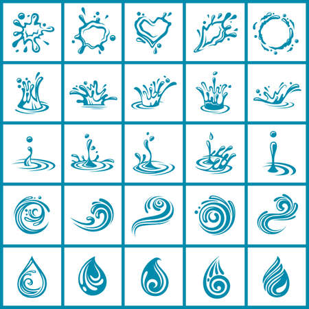 collection with abstract symbols of blue water splashのイラスト素材