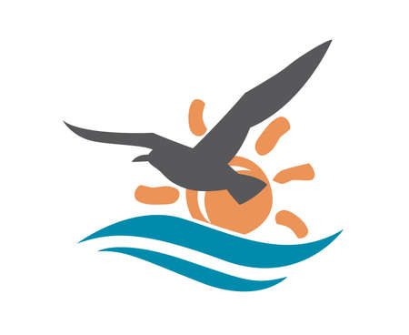 abstract design of ocean logo with waves and seagullsのイラスト素材