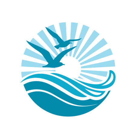 abstract design of ocean logo with waves and seagulls