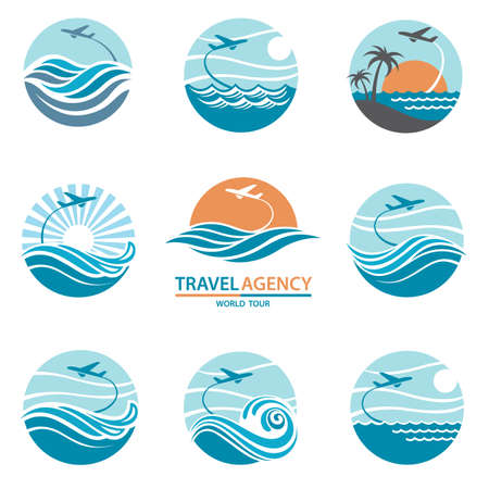 Travel logo collection with aircraft and oceanのイラスト素材