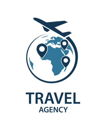 travel logo image with airplane and earthのイラスト素材