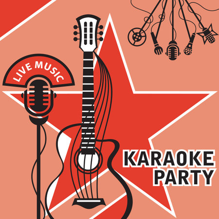 Banner with microphone and guitar for karaokeのイラスト素材