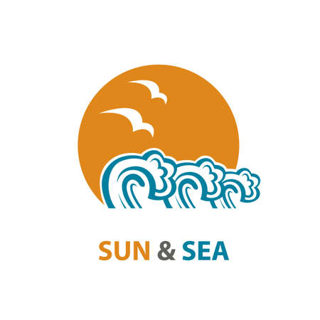 abstract design of ocean logo with waves and seagullsのイラスト素材