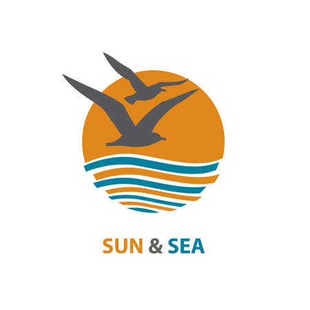 abstract design of ocean logo with waves and seagullsのイラスト素材