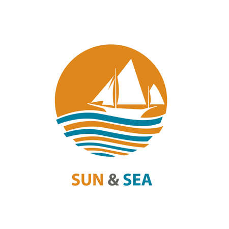 Abstract design of ocean logo with waves and sailboatのイラスト素材