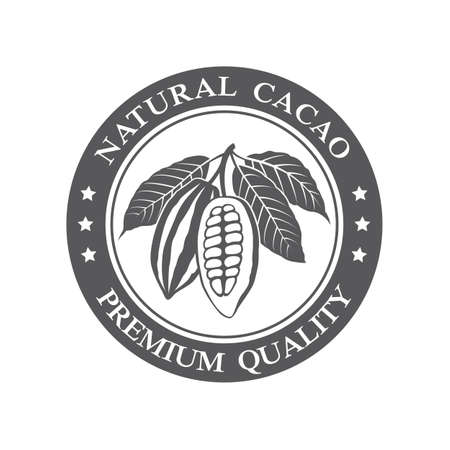 Monochrome cocoa beans and leaves stampのイラスト素材