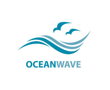 Ocean logo with waves and seagullsのイラスト素材