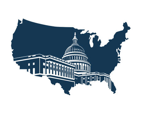 United States Capitol building in Washington DC on background of the mapのイラスト素材