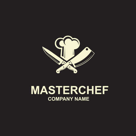 Black illustration of crossed knives and chef hatのイラスト素材