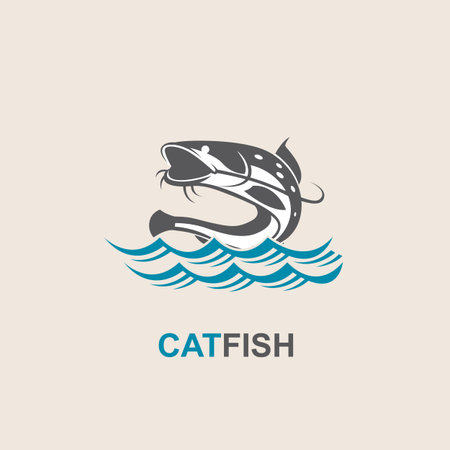 Icon of black catfish with blue wavesのイラスト素材