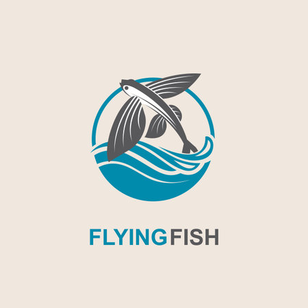 Icon of flying fish with wavesのイラスト素材