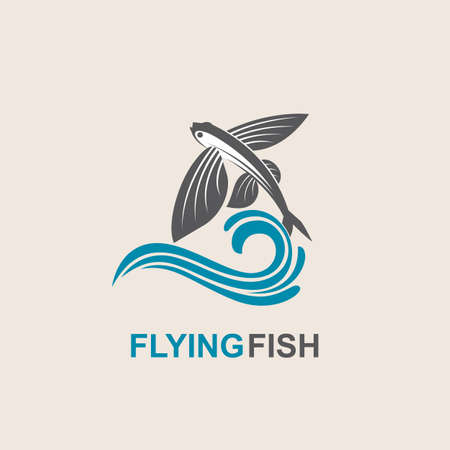 Icon of flying fish with wavesのイラスト素材