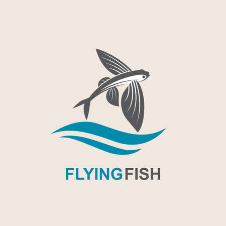 Icon of flying fish with wavesのイラスト素材