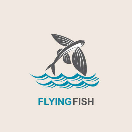 Icon of flying fish with wavesのイラスト素材