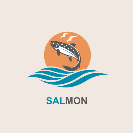 Icon of salmon fish with wavesのイラスト素材