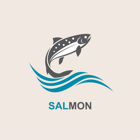 Icon of salmon fish with wavesのイラスト素材