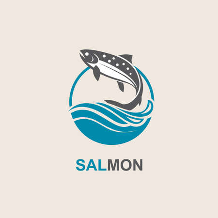 Icon of salmon fish with wavesのイラスト素材