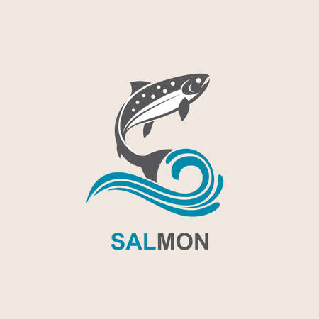 Icon of salmon fish with wavesのイラスト素材